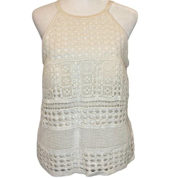 Crocheted Y2K Knit Top White Halter Style Cotton size M - Picture 1 of 6